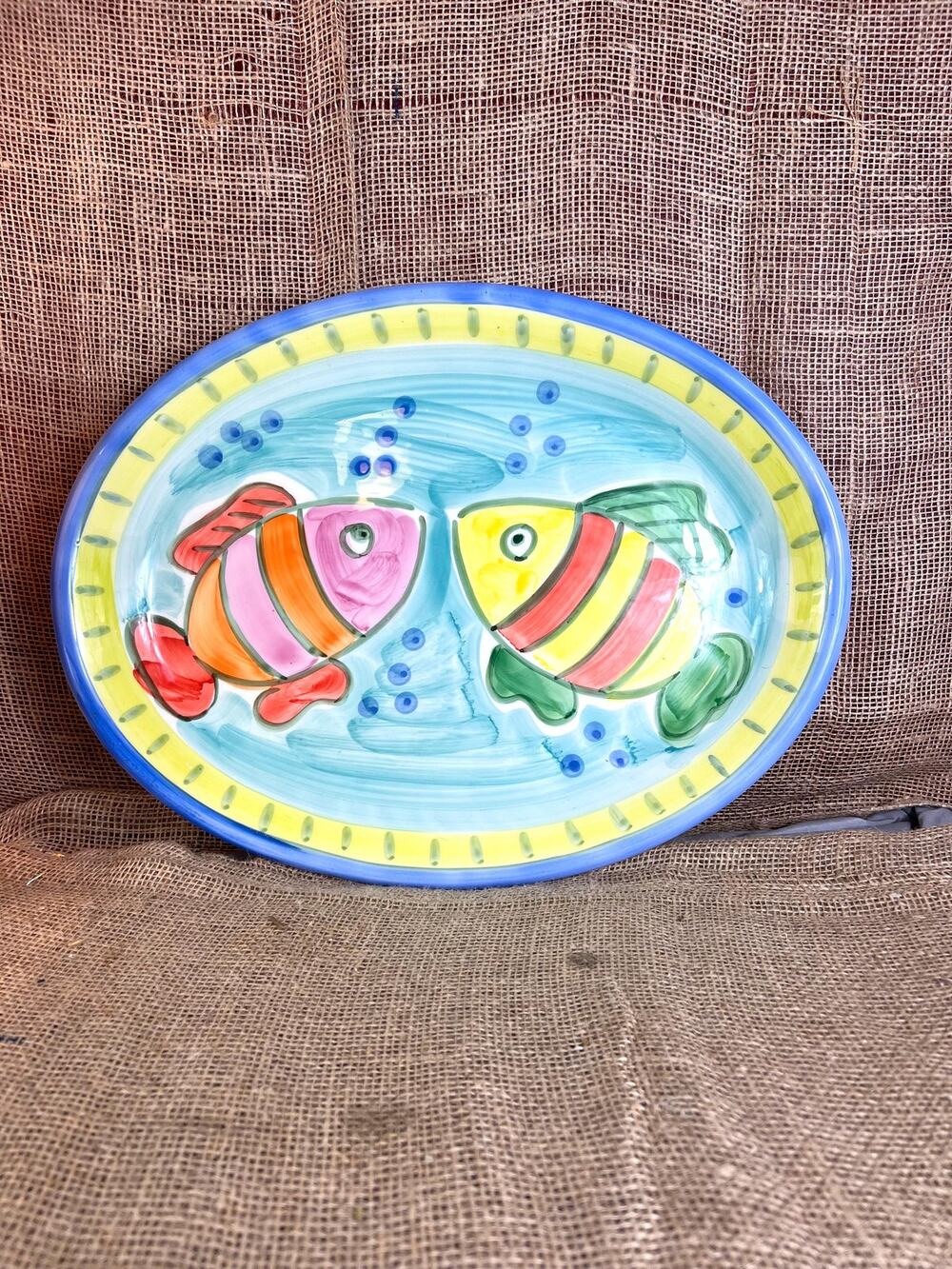 loo Made in Italy 16” Large Serving Centerpiece Bowl Platter~Hand Painted